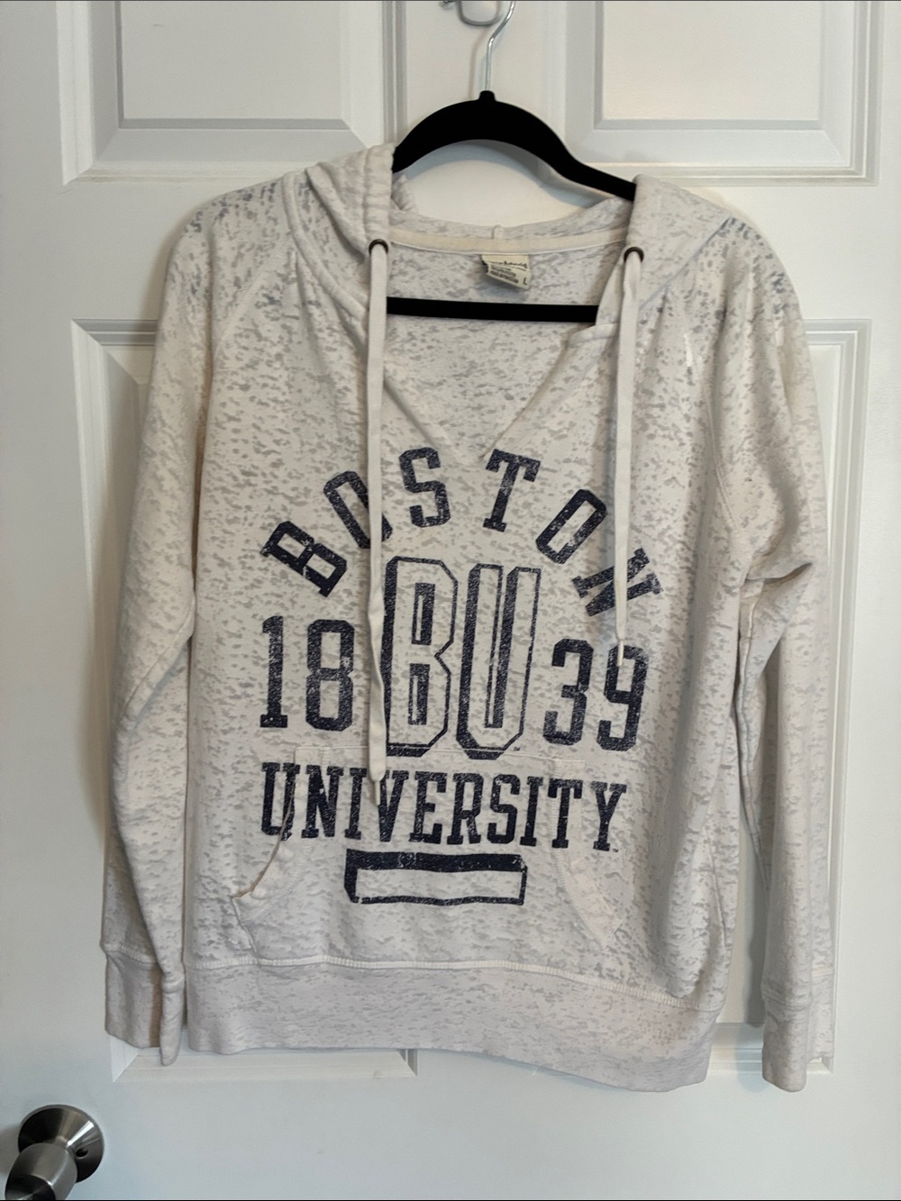 Boston University White Burnout Hoodie Sweatshirt